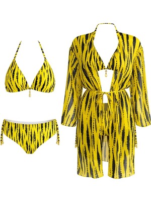 Sailor Moda Kaftan Pareolu Üçgen Brezilyan Kesim Bikini Takım