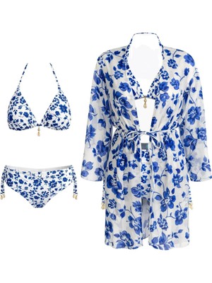 Sailor Moda Kaftan Pareolu Üçgen Brezilyan Kesim Bikini Takım