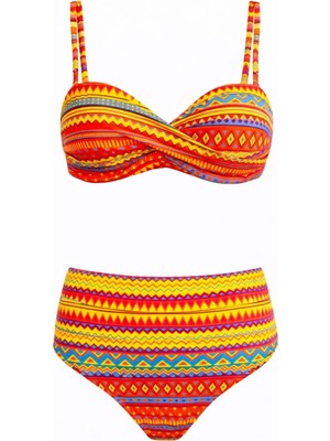 Sailor Moda Dönmeli Yüksek Bel Bikini Takım