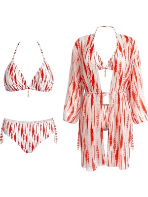 Sailor Moda Kaftan Pareolu Üçgen Brezilyan Kesim Bikini Takım