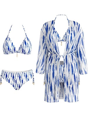 Sailor Moda Kaftan Pareolu Üçgen Brezilyan Kesim Bikini Takım