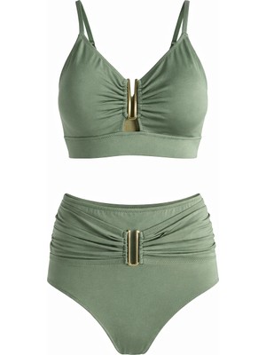 Sailor Moda Yüksek Bel U Aksesuarlı Bikini Takım