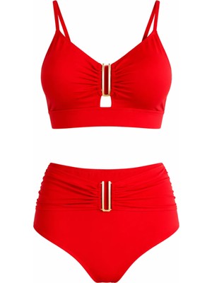 Sailor Moda Yüksek Bel U Aksesuarlı Bikini Takım