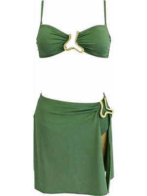 Sailor Moda Straplez Etekli Aksesuarlı Kadın Bikini Takım