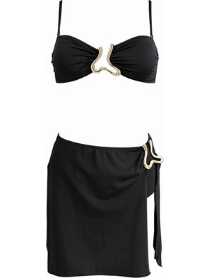 Sailor Moda Straplez Etekli Aksesuarlı Kadın Bikini Takım