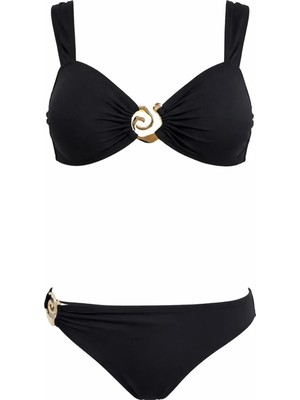 Sailor Moda Siyah Straplez Aksesuarlı Kadın Bikini Takım Özel Tasarım %80 Polyamide %20 Elastane