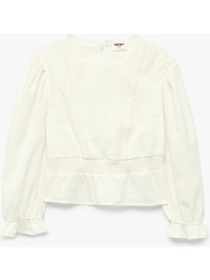 Koton Uzun Kollu Kare Yaka Viskon Karışımlı Fırfırlı Bluz