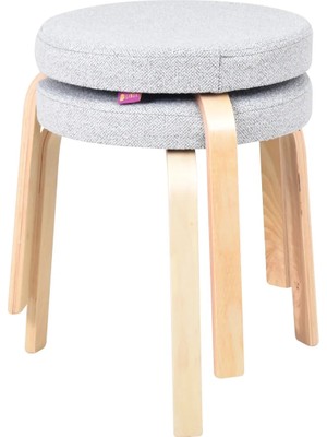 Vilinze Ege Teddy Kumaş Naturel Ahşap Ayak Istiflenebilir Mutfak-Balkon Taburesi (2 Adet)