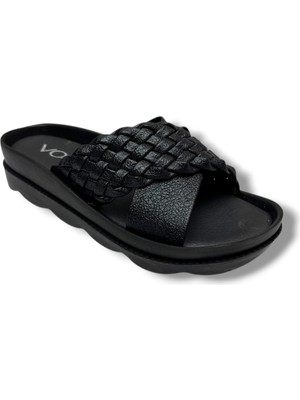 Voga 1700-132-26 Sıvama Deri Örgülü Anatomik Çapraz Kadın Terlik