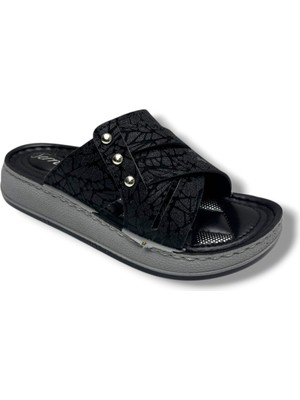 Serra 7005-1-26 Simli Baskı Deri Çapraz Bant Anatomik Kadın Terlik