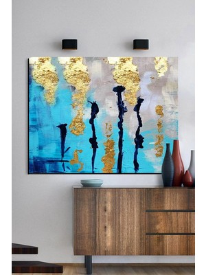 Şehzat Blue Gold Abstract Kanvas Tablo