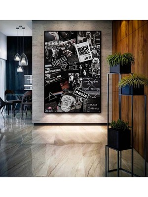 Şehzat Rock Müzik Temalı Dekoratif Ahşap Kanvas Duvar Boy Tablo