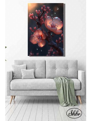 Şehzat Tekli Dikey Kanvas Dekoratif Salon Yatak Odası Mutfak Ofis Duvar Tablosu 3D Pembe Çiçekler
