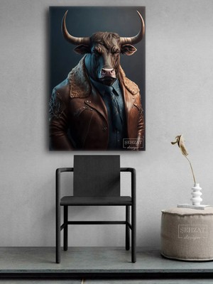 Şehzat Boğa Kafalı Insan Özel Tasarım Hd Kalite Dekoratif Kanvas Tablosu