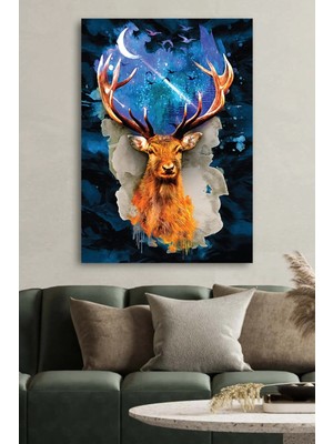 Şehzat Kanvas Tablo Baskılı Dekoratif Yağlıboya Sürreal Geyik Ay Gece Ev Ofis Otel Dekor Hediyelik Tablo