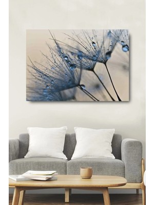 Şehzat Mavi Çiçekler ve Su Damlası Dekoratif Kanvas Duvar Tablosu Ev Ofis Hediyelik Tablo