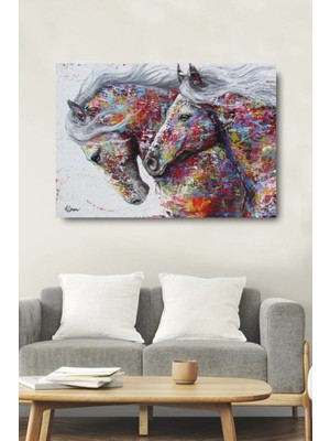 Şehzat Soyut Renkli Atlar Dekoratif Kanvas Duvar Tablosu Ev Ofis Hediyelik Tablo