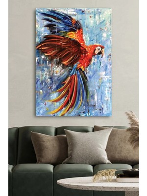 Şehzat Kanvas Tablo Baskılı Dekoratif Yağlıboya Renkli Papağan Macaw Ev Ofis Otel Dekor Hediyelik Tablo