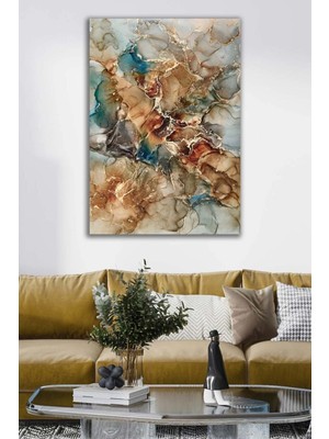 Şehzat Altın Tozu Renkli Soyut Dekoratif Kanvas Duvar Tablosu