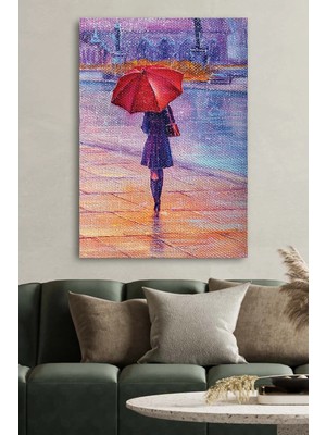 Şehzat Kanvas Tablo Baskılı Dekoratif Yağlıboya Şemsiyeli Kadın Ev Ofis Otel Dekor