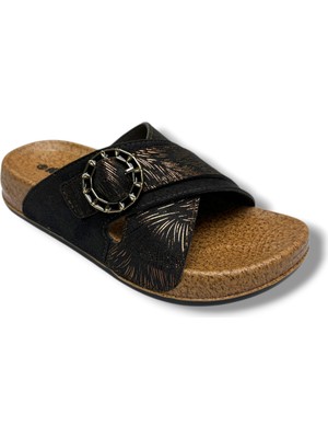 Mollis 501-26 Simli Çizgi Bakı Deri Tek Tokalı Soft Çapraz Kadın Terlik