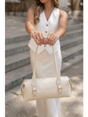 Marjin Kadın Çift Fermuarlı Iç Cepli El ve Omuz Çantası Darvin Ekru