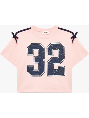 Koton Pamuklu Kısa Kollu Bisiklet Yaka Fiyonk Detaylı Baskılı Tişört