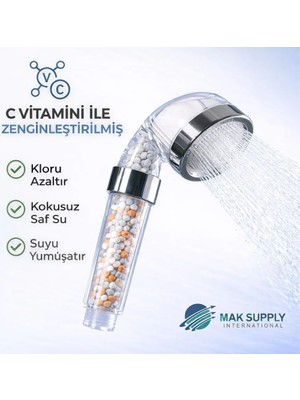 Mak Supply Duş Başlığı Filtreli Tasarruflu,c Vitaminli, Parfümsüz Klor ve Florür Su Arıtmalı