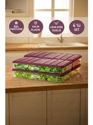 Selka Home 4 Adet 1 Lt. Nora Organizer Buzdolabı Buzluk Düzenleyici Saklama Kabı