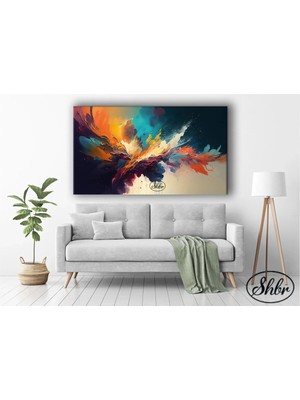 Şehzat Tekli Yatay Kanvas Tablo Yağlı Boya Görünümlü Soyut Dekoratif Kanvas Duvar Tablosu