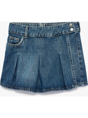 Koton Pileli Pamuklu Cep Detaylı Denim Şort Etek