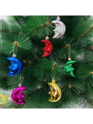 Partioutlet Yılbaşı Ağacı Ay Süsler 6 Adet Renkli Altın Gümüş Modern Tasarım