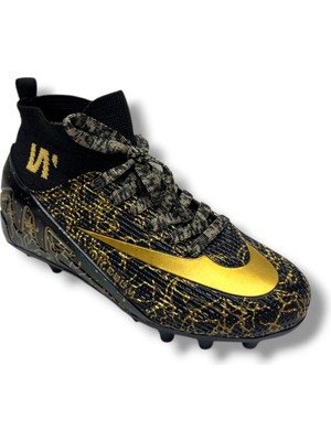 Walked 041-26 Çoraplı Erkek Halı Saha Çivili Krampon Siyah Altın