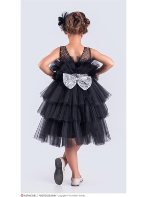 Magu Kız Çocuk Tütülü Astarlı Tokalı Elbise Abiye