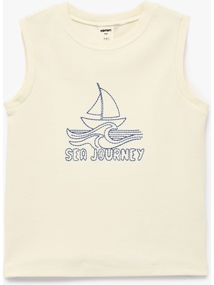 Koton Bisiklet Yaka Kolsuz Nakış Detaylı Pamuklu Atlet