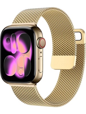 Nezih Case Apple Watch Seri 4/5/6/7/8/9/se 38MM-40MM-41MM Seri 10/11 42MM Uyumlu Hasır Metal Kordon
