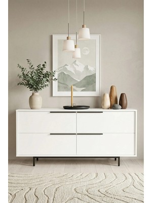 Robin Home Lidya Konsol 4 Kapaklı Metal Ayaklı 160CM Beyaz