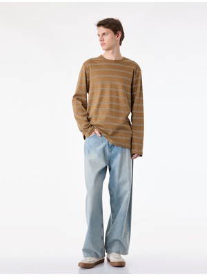 Koton Regular Fit Pamuklu Çizgili Uzun Kollu Bisiklet Yaka Tişört