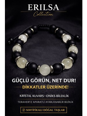 Erilsa Sertifikalı Oniks Kristal Kuvars Taşı Bileklik - 8 mm Doğal Taş Terahertz Aparatlı Unisex El Yapımı