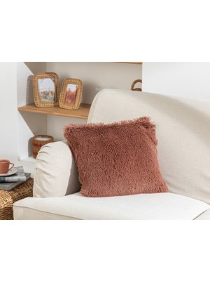 English Home Fluffy Peluş Kırlent Kılıfı Koyu Gülkurusu 45 x 45 cm Yumuşak ve Rahat