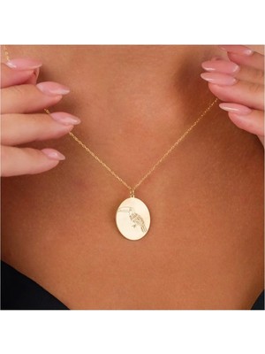 TWOA BY 925 Ayar Gümüş Tukan Kuşu Oymalı Oval Kolye | El İşi Tasarım