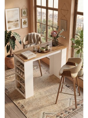 Robin Home Thales Bar Masası Mutfak Yemek Masası Atlantik Çam-Beyaz