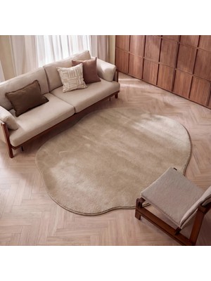 Cool Halı Koyu Bej Kalın Yumuşak Sade Geometrik Amorf Bohem Dekor Şekilli Giriş Antre Yatak Odası Halısı