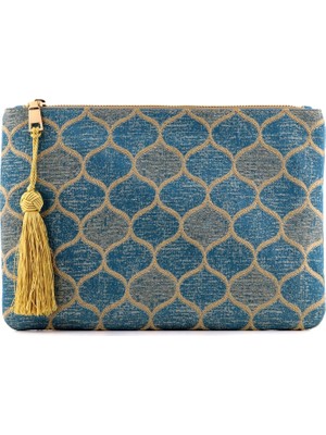 Otto Angelino Kadın El Çantası Clutch Mavi Damla Çok Bölmeli Şık Dokuma Tasarım