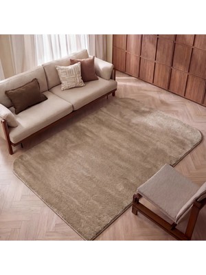 Cool Halı Koyu Bej Rengi Kalın Yumuşak Amorf Peluş Şekilli Giyinme Salon Antre Çocuk Yatak Odası Halısı