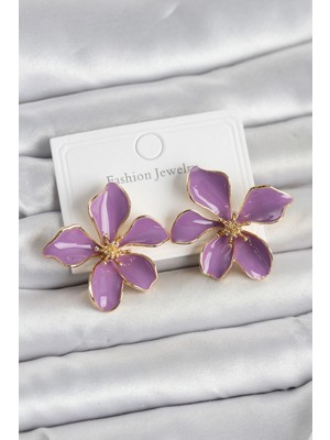 Aylina Mey Ithalat® Mor Mineli Çiçek Model Pirinç Kadın Küpe