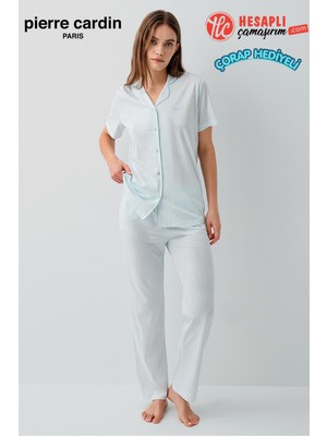 Pierre Cardin Paris Premium Kadın Modal Pamuklu Rahat Önden Düğmeli Kısa Kollu Kutulu Pijama Takım