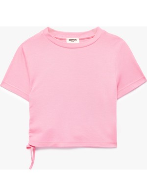 Koton Modal Karışımlı Büzgü Detaylı Kısa Kollu Bisiklet Yaka Crop Tişört