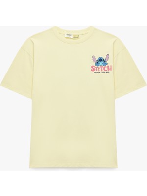 Koton Stitch Baskılı Kısa Kollu Bisiklet Yaka Pamuklu Lisanslı Tişört