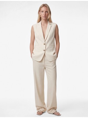 Koton Geniş Yaka Cep Detaylı Kolsuz Düğmeli Viskon Blazer Yelek